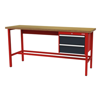 STIER workbench with 2x200 mm drawers WxDxH 2000x600x960 mm RAL 3020 / RAL 7016