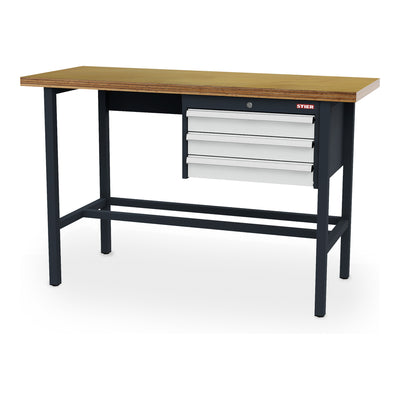 STIER Werkbank mit 3x100 mm Schubladen BxTxH 1500x600x960 mm RAL 7016 / RAL 7035