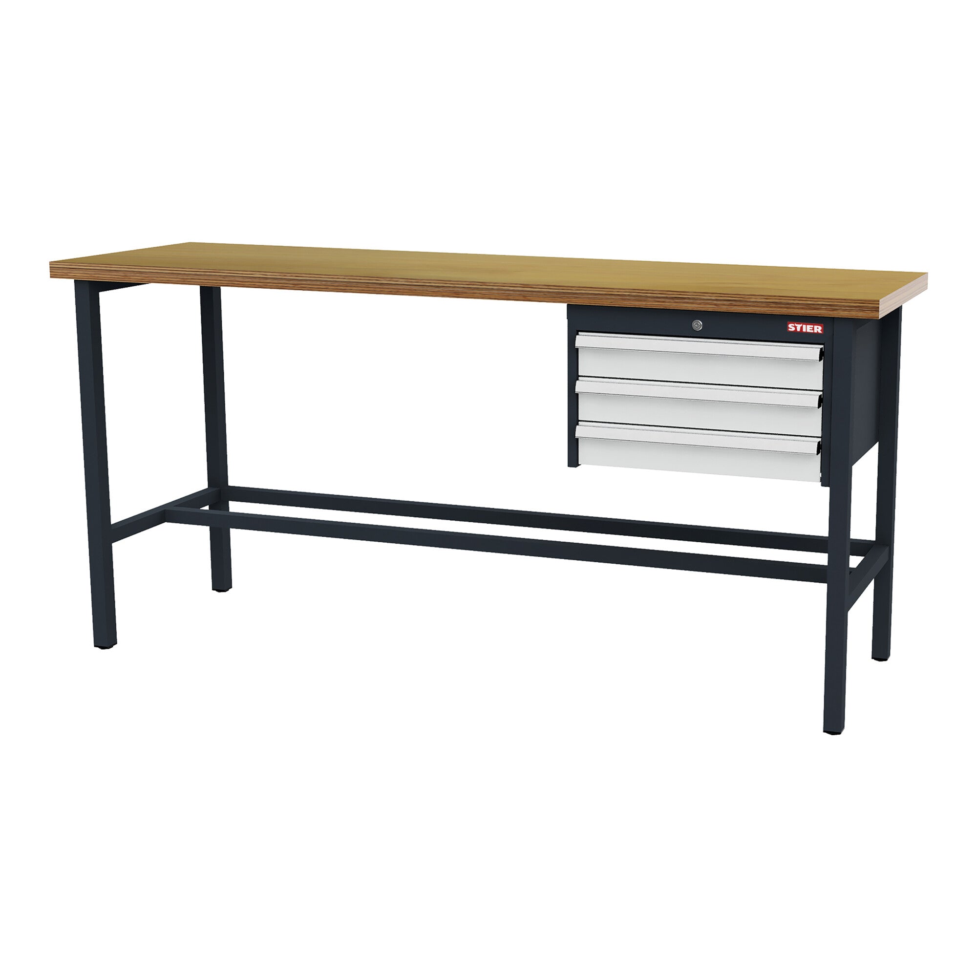 STIER workbench with 3x100 mm drawers WxDxH 2000x600x960 mm RAL 7016 / RAL 7035