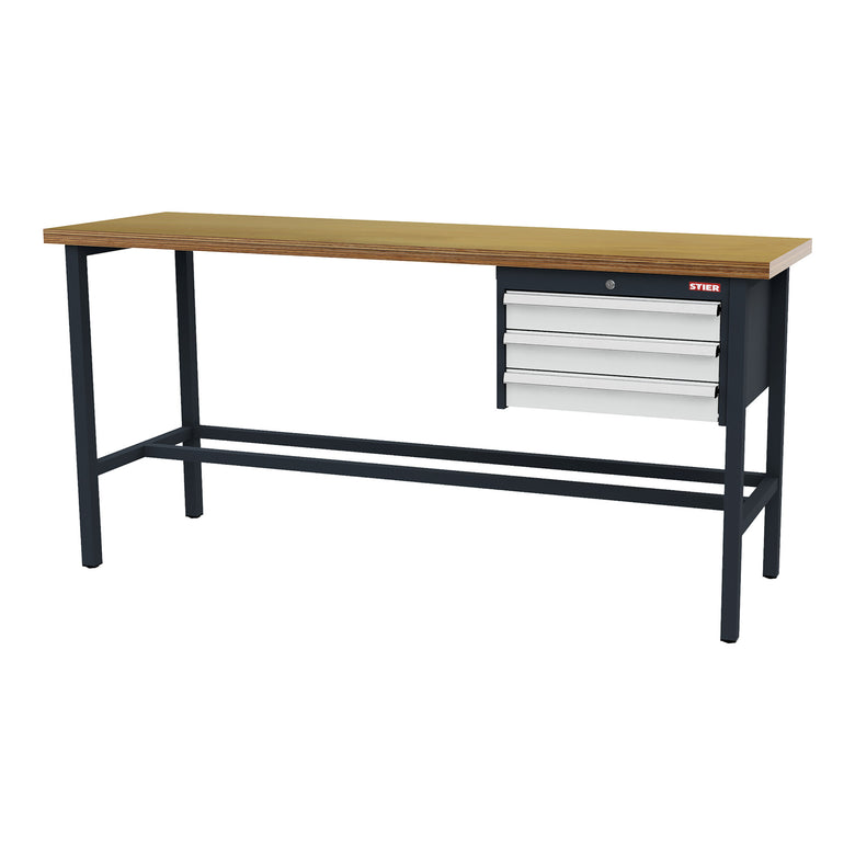 STIER workbench with 3x100 mm drawers WxDxH 2000x600x960 mm RAL 7016 / RAL 7035
