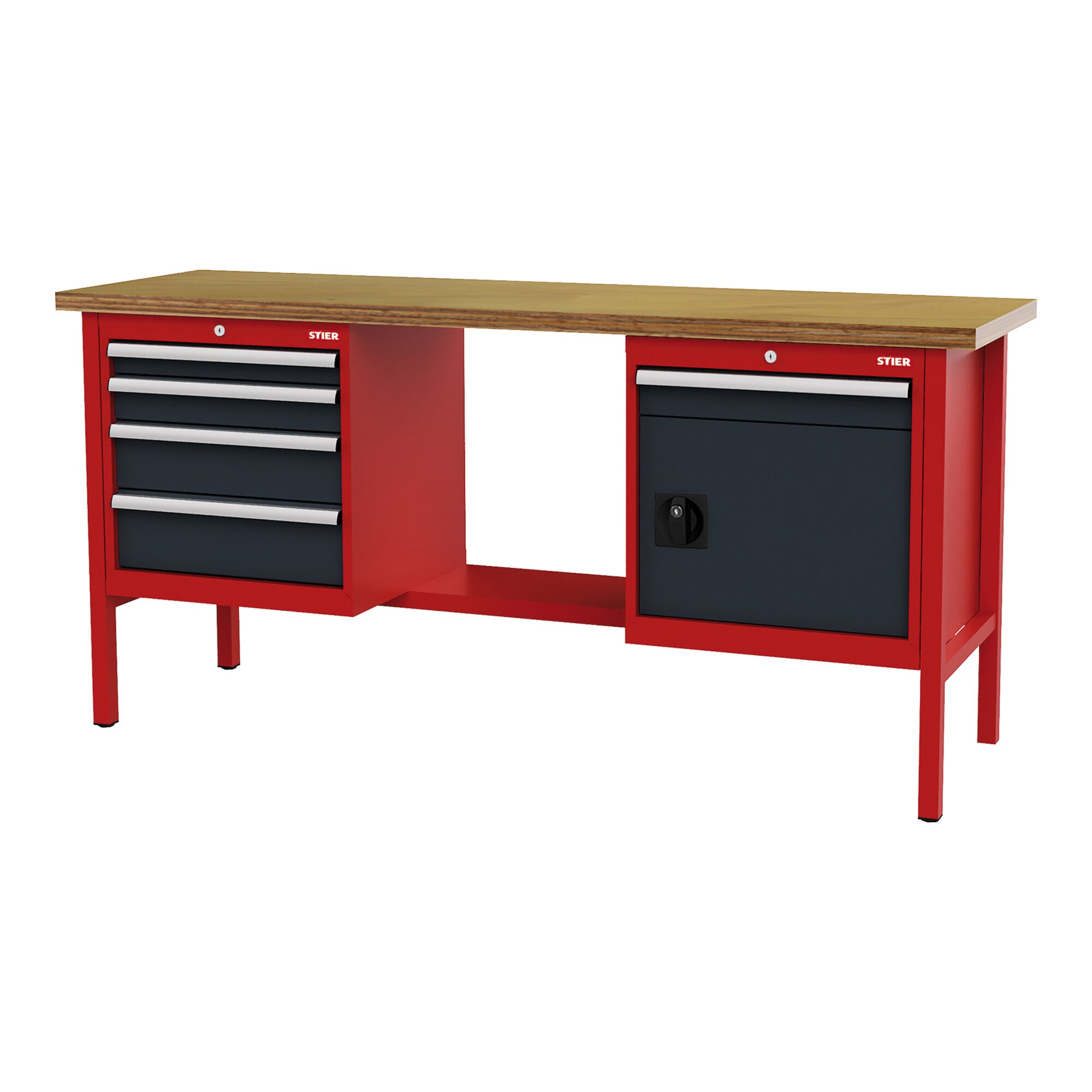 STIER Werkbank mit 5 Schubladen und 1 Tür BxTxH 2000x600x960 mm RAL 3020 / RAL