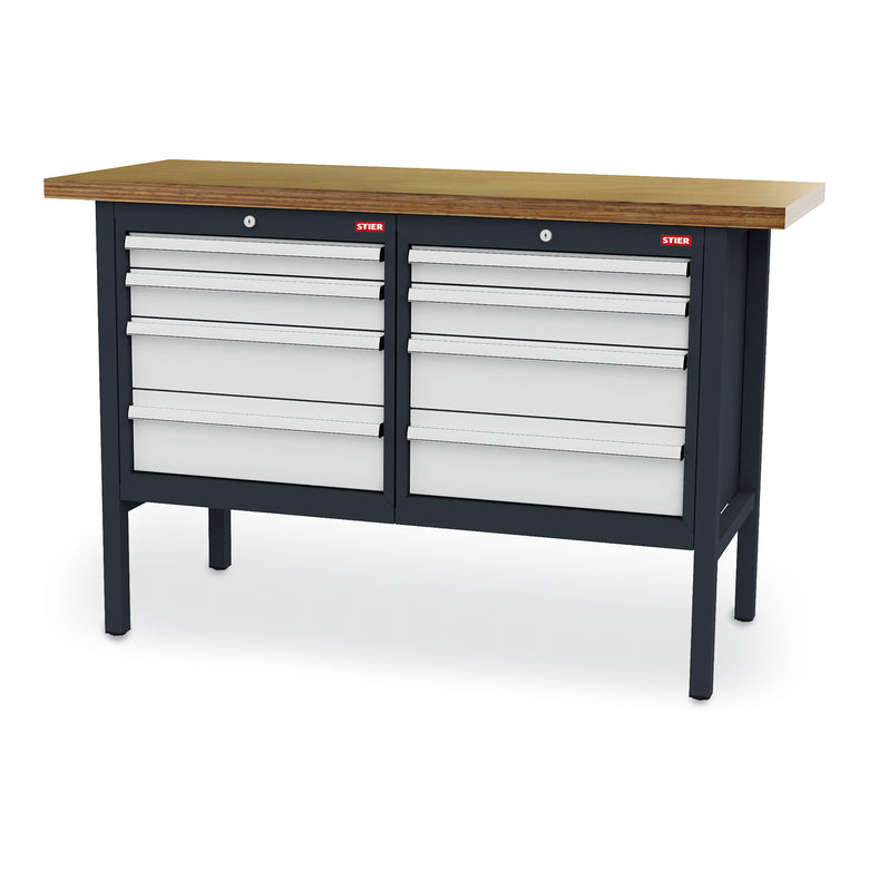 STIER Kastenwerkbank 8 Schubladen 80 kg Tragkraft je Schublade Profi-Werkbank