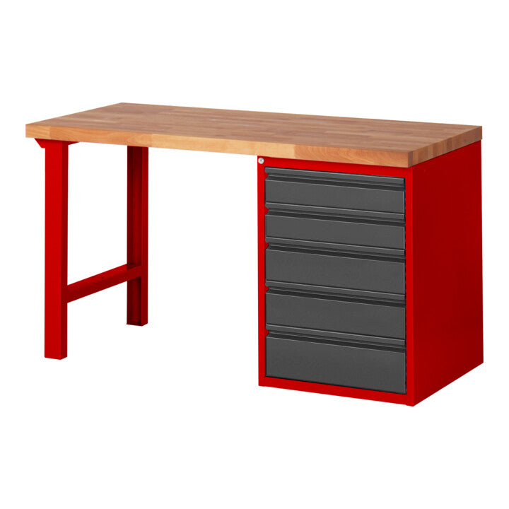 STIER workbench Premium with 5 drawers WxDxH 1500x700x840mm RAL 3000 / anthracite metal