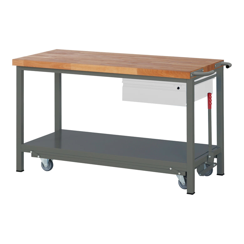 STIER Werkbank Premium mit abs. Fahrgestell und 1 Schublade BxTxH 1500x700x880