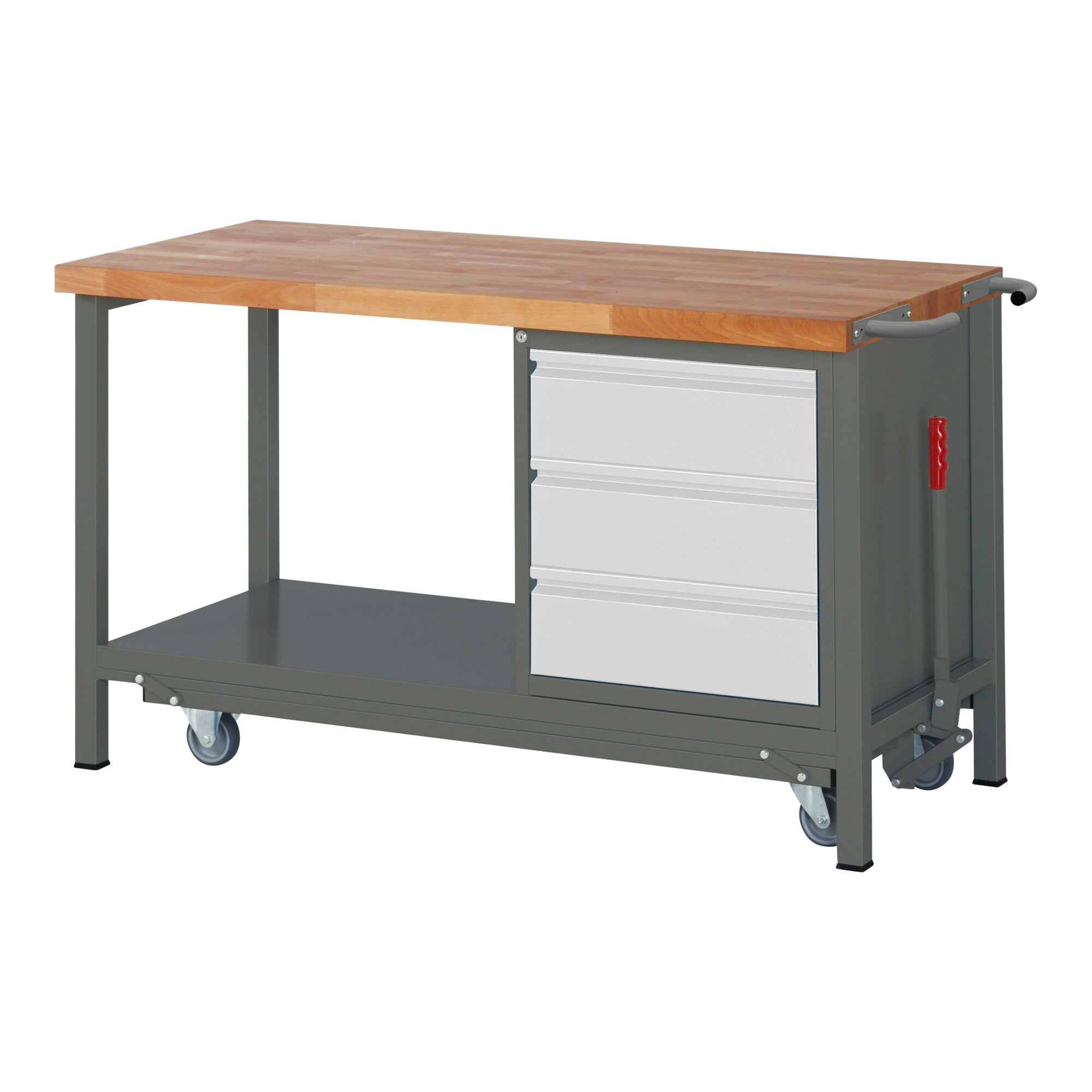STIER Werkbank Premium mit abs. Fahrgestell und 3 Schubladen BxTxH 1500x700x880