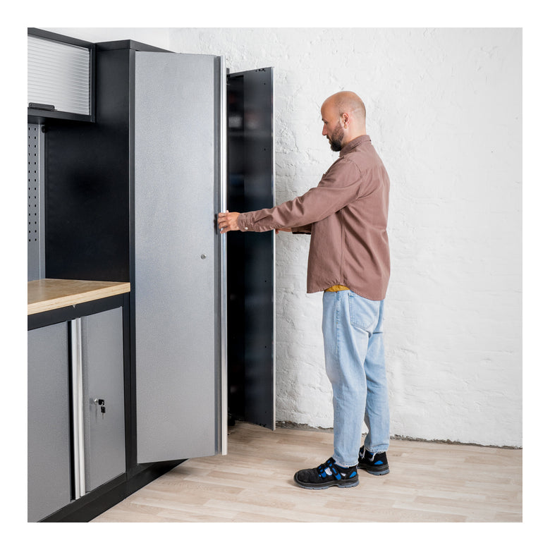 STIER Werkstatteinrichtung Basic 3-teilig mit Lochwand und Multiplex-Arbeitsplatte BxTxH 2275x460x2000mm