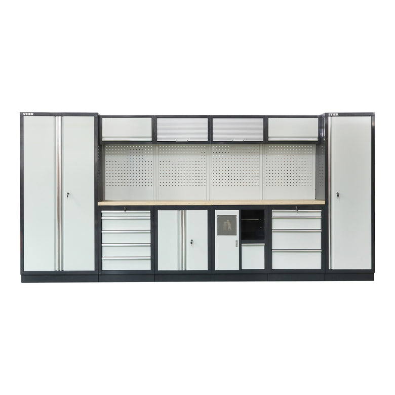 STIER Werkstatteinrichtung Basic 3-teilig mit Lochwand und Multiplex-Arbeitsplatte BxTxH 2275x460x2000mm