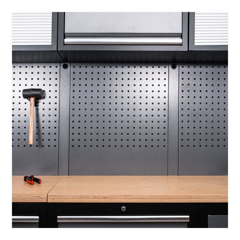 STIER Werkstatteinrichtung Basic 3-teilig mit Lochwand und Multiplex-Arbeitsplatte BxTxH 2275x460x2000mm
