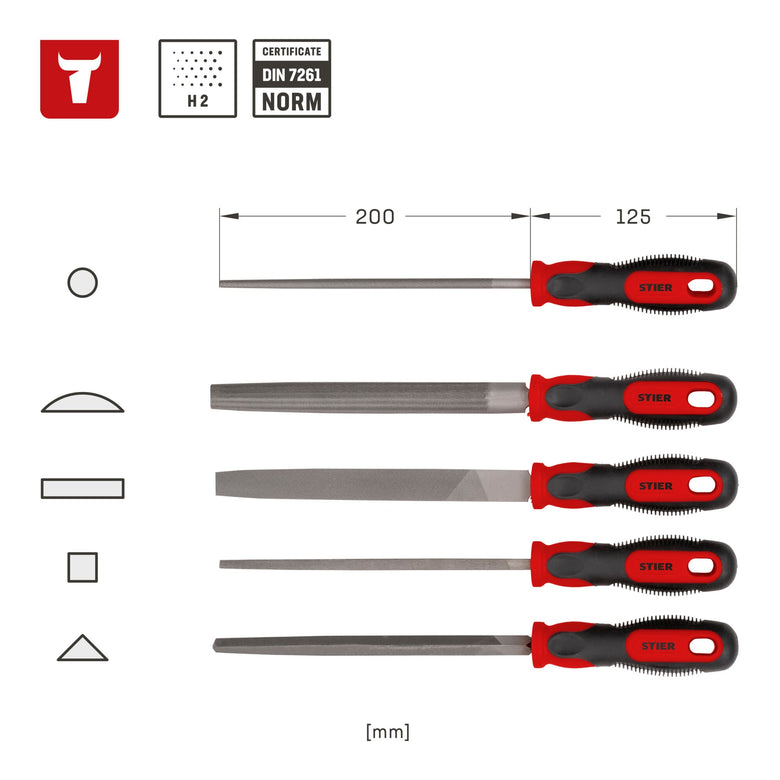 STIER workshop file set, 200 mm H2, 5 pieces in soft foam insert (EVA)