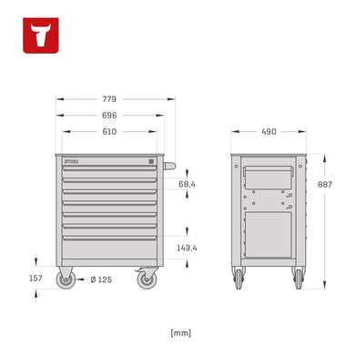 STIER Black workshop trolley equipped with 241 tools in soft foam insert