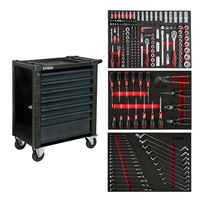 STIER workshop trolley with protective device and side door equipped with 223 pieces