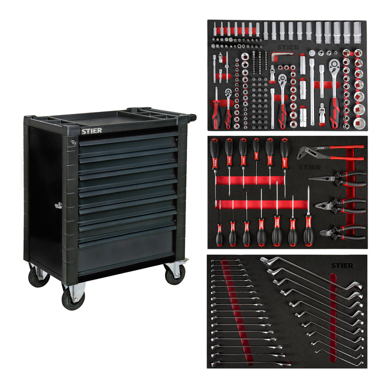 STIER workshop trolley with protective device and side door equipped with 223 pieces