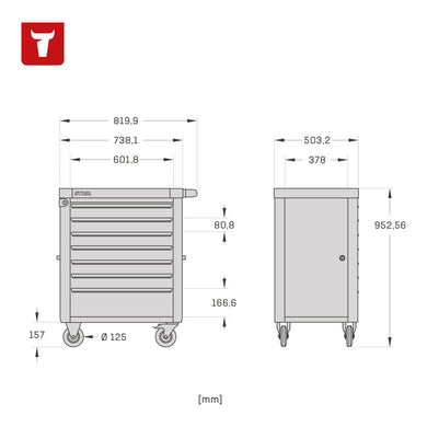 STIER workshop trolley with protective device and side door, equipped with 241 pieces