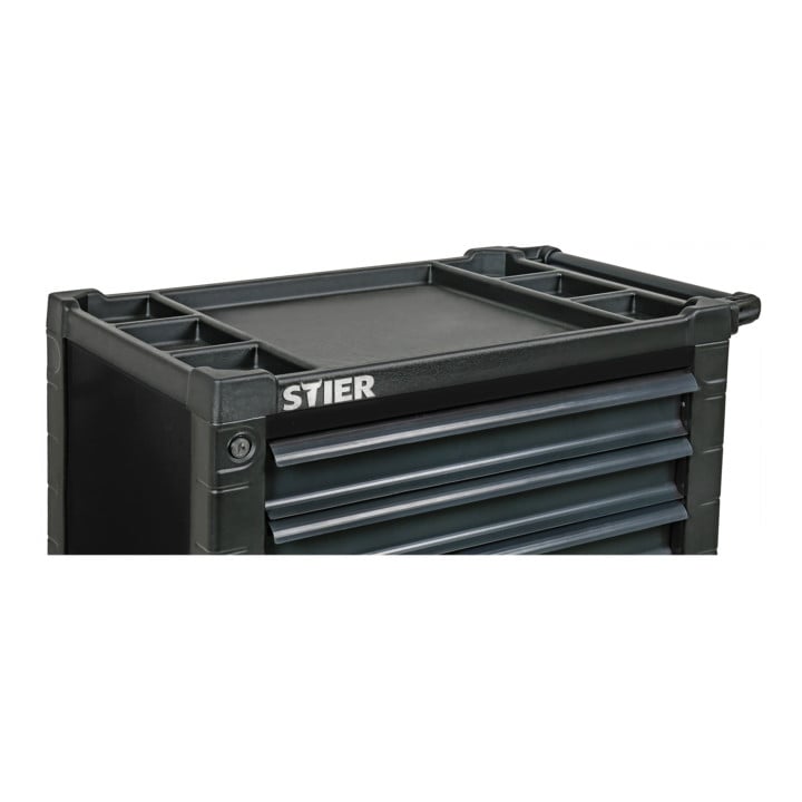 STIER workshop trolley with protective device and side door, equipped with 241 pieces