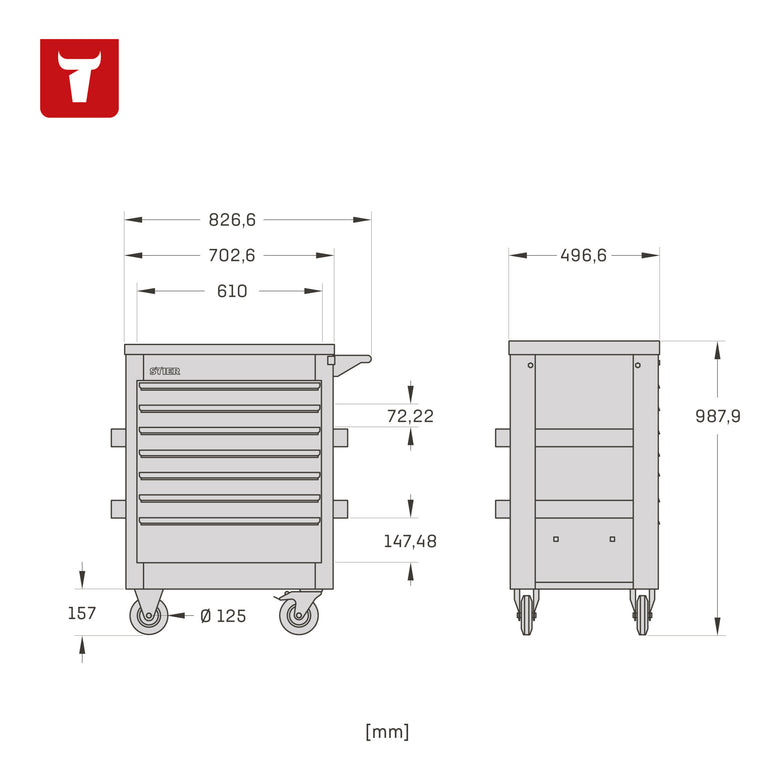 STIER Premium workshop trolley equipped with 241 pieces and plastic cover