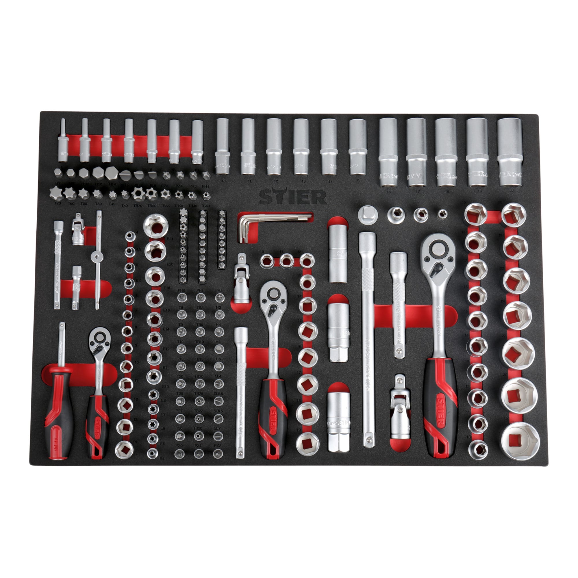 STIER Premium workshop trolley equipped with 241 pieces and plastic cover