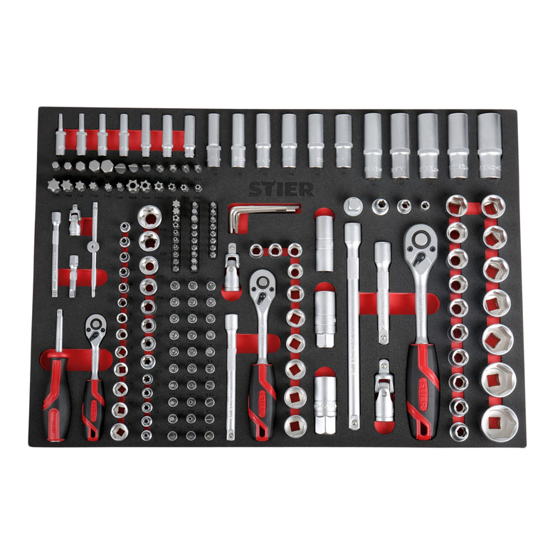 STIER Premium workshop trolley equipped with 241 pieces and plastic cover