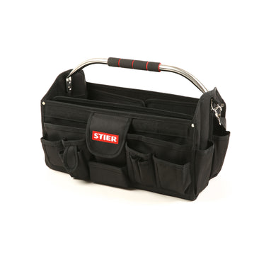 STIER Werkzeugtasche Premium+ leer schwarz 24 Fächer reißfest mit Schultergurt