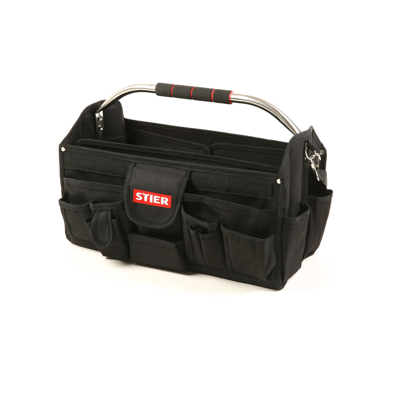 STIER Werkzeugtasche Premium+ leer schwarz 24 Fächer reißfest mit Schultergurt