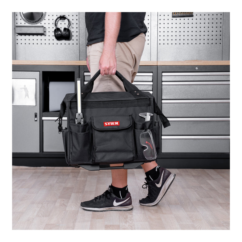 STIER Werkzeugtrolley Premium+ leer Werkzeugkoffer schwarz 19 Fächer reißfest
