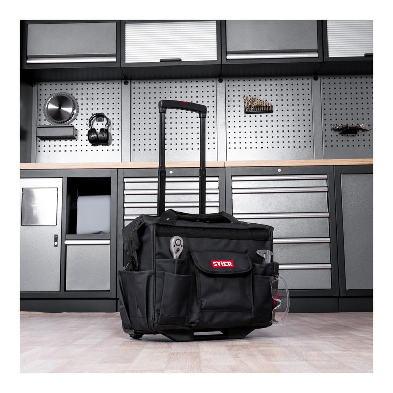 STIER Werkzeugtrolley Premium+ leer Werkzeugkoffer schwarz 19 Fächer reißfest