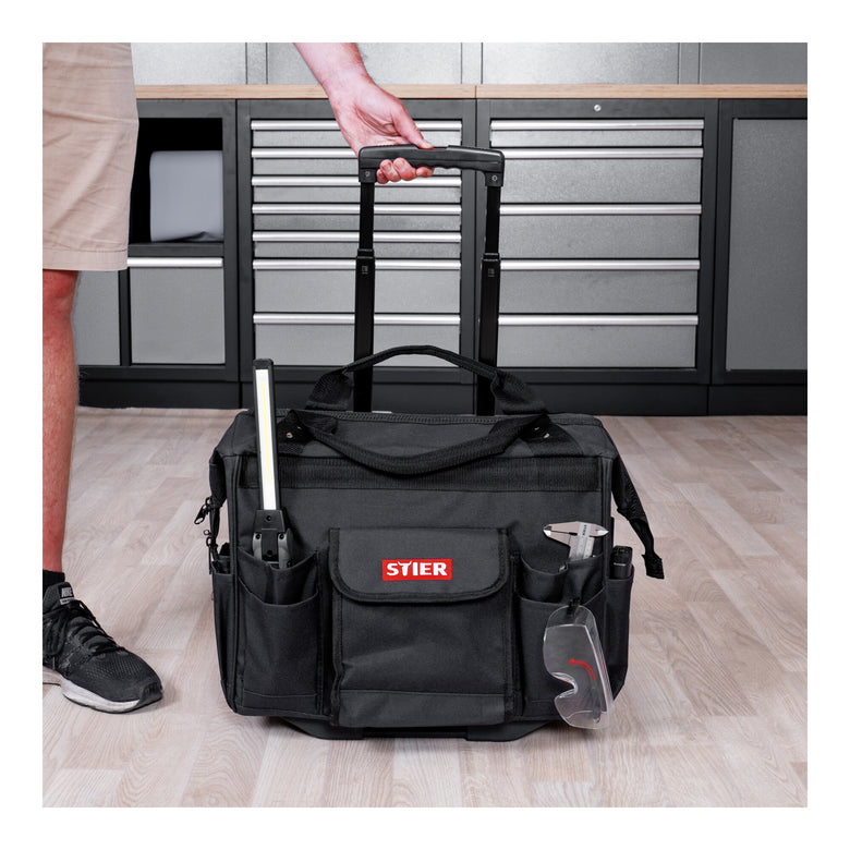 STIER Werkzeugtrolley Premium+ leer Werkzeugkoffer schwarz 19 Fächer reißfest