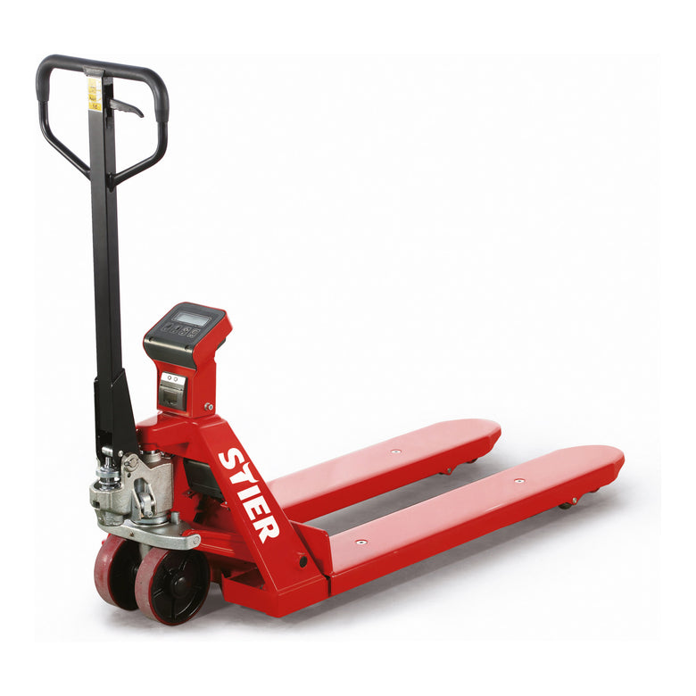 STIER electric weighing pallet truck with printer 2000kg load capacity 1kg increments