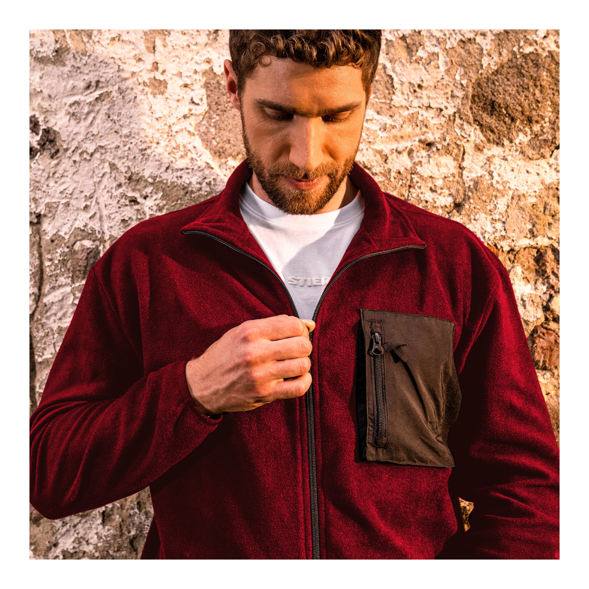 STIER Zip Fleece M Deep Red