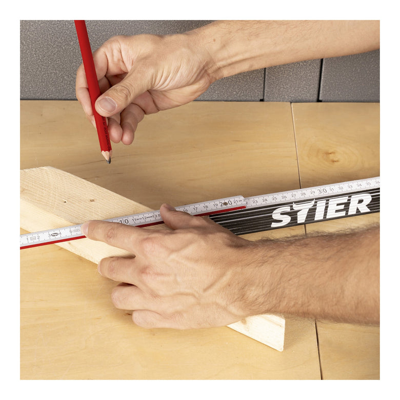 STIER folding rule 2 m length made of beechwood 10 sections 90° and 180° grid